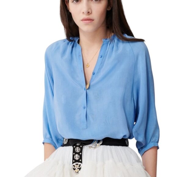 Maje Lua Collarless Blouse Womens Size 1 US S Clean Girl Aesthetic Office Top - Picture 1 of 8